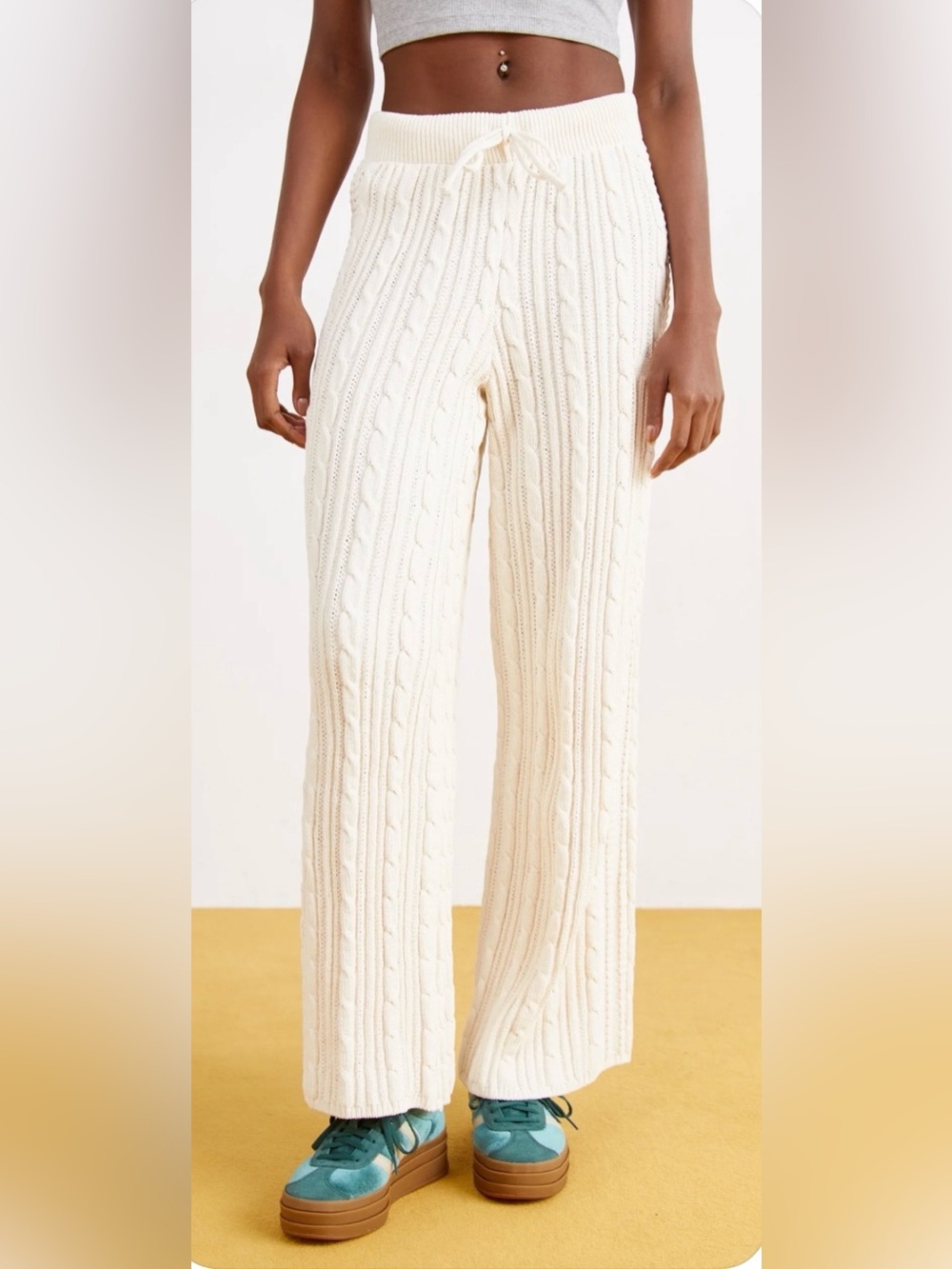 Adidas Knit Trouser Joggers White / Off White Drawstring Size Large - Picture 9 of 9